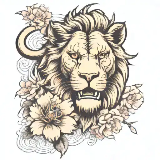 Lion And Sakura On The Forearm