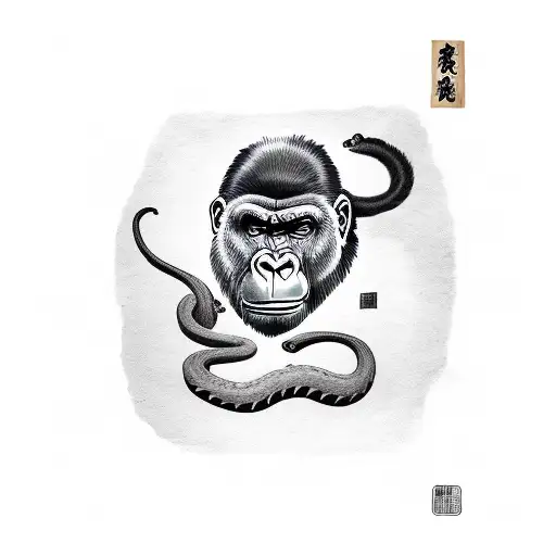 Gorilla Fighting Giant Snake