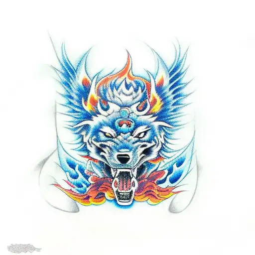 Blue Fudog With Fire