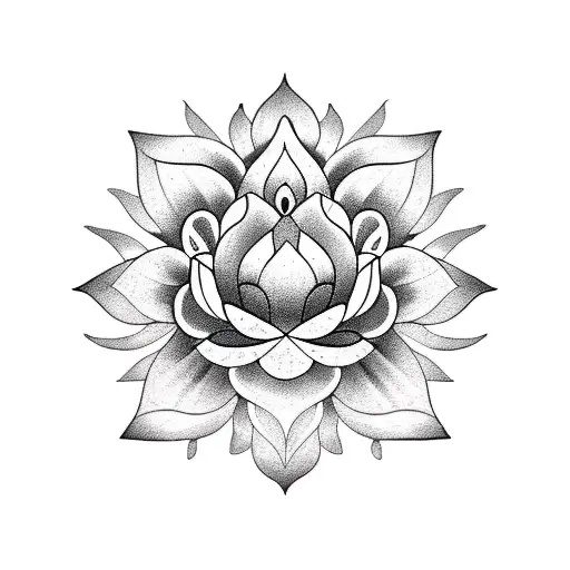 A Blackwork Tattoo Of A Lotus Flower Blooming From A Vinyl Record