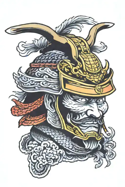 Samurai Head With Helmet
