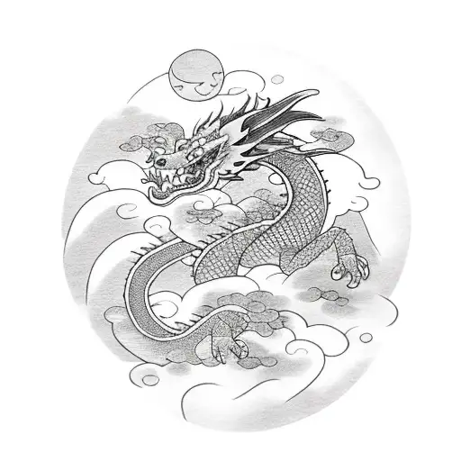 Dragon With The Moon Cheery Blossom