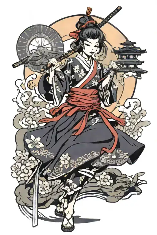 Samurai Girl In Anime Style In Sexy Clothes