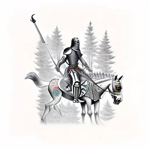 Knight Skull Wearing Moroccan Djellaba Riding A Horse In Dark Forest