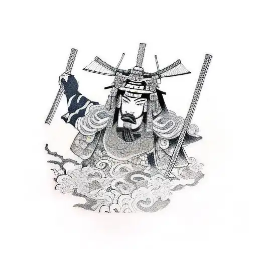 Samurai And Bg Red Japan