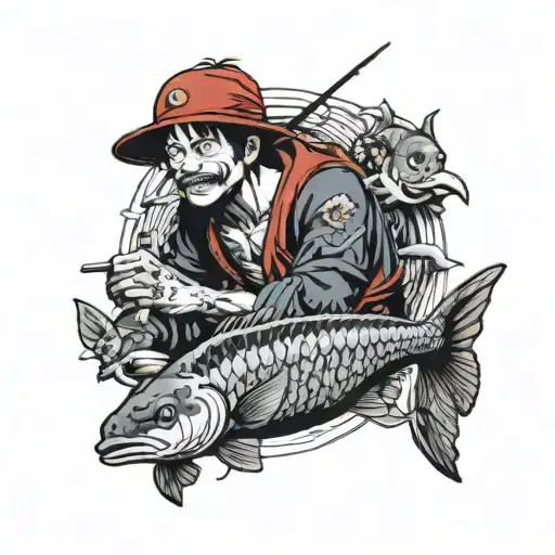 Luffy With 6 Fish And A Fishing Rode