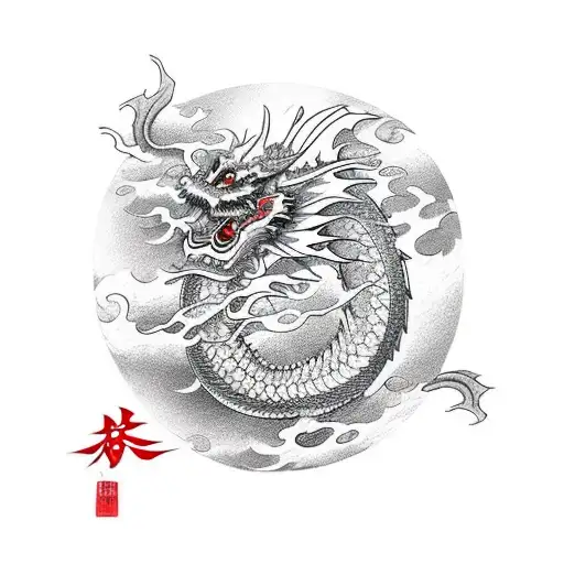 Japanese Dragon In Red Black For Shoulder