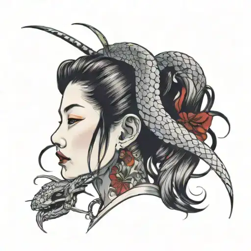 Girl's Head Pierced By A Dagger With A Snake
