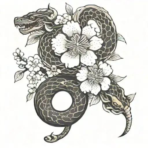 Blackout Arm Sakura Flower And Snake