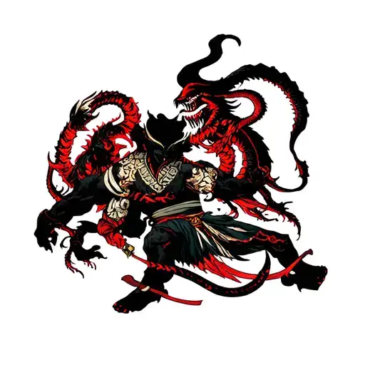 Ronin And Spawn Tattoo On Leg