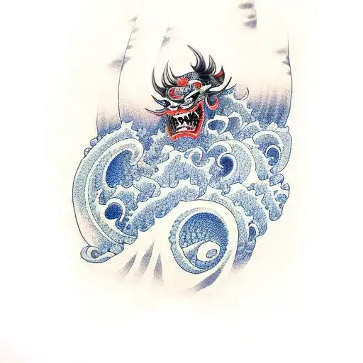 Japanese Demon With Waves