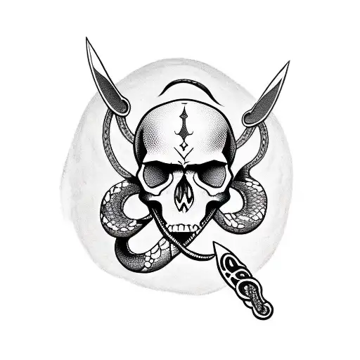Skull With Knife And Snake