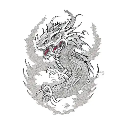 A Fierce Dragon Surrounded By Delicate Sakura Flowers