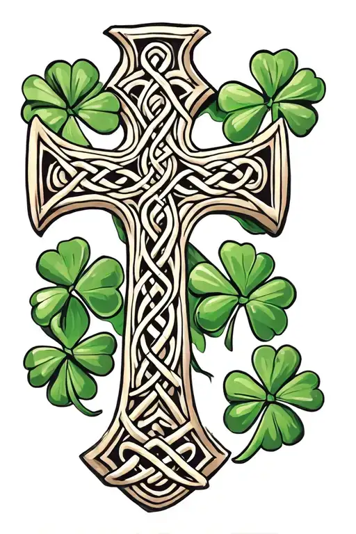 Clovers Surrounded Around A Celtic Cross