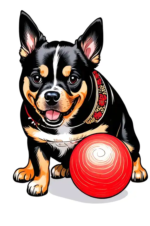 Traditional Male Food Dog Facing Downward With Ball Full Color