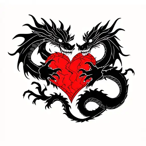 Black Dragon Holding A Broken Heart Together