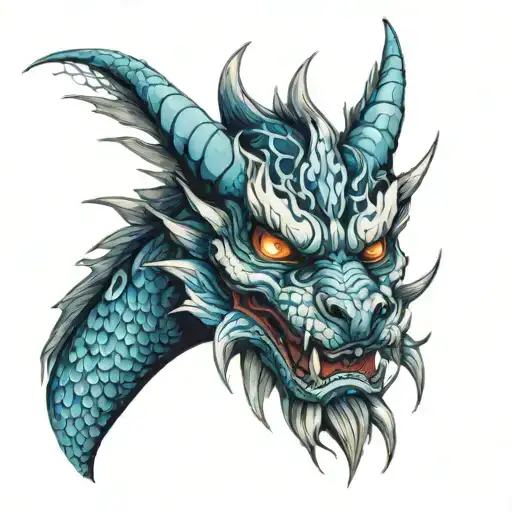 The Face Of A Wise Dragon With Blue Flame