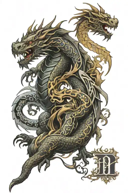 Final Fantasy 14 Logo Combined Dragon Wrapped