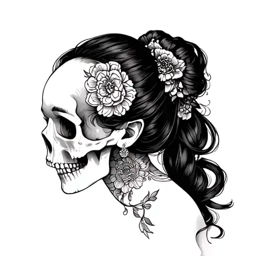 Skull And Girl Side Profile