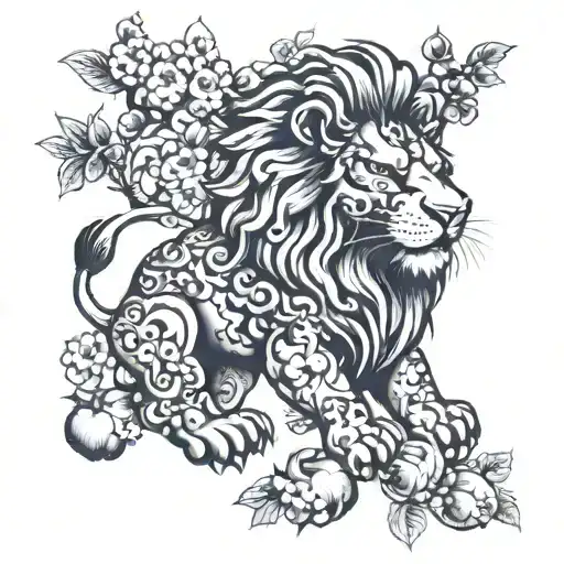 Lion With Apples And Puzzle Pieces Arranged
