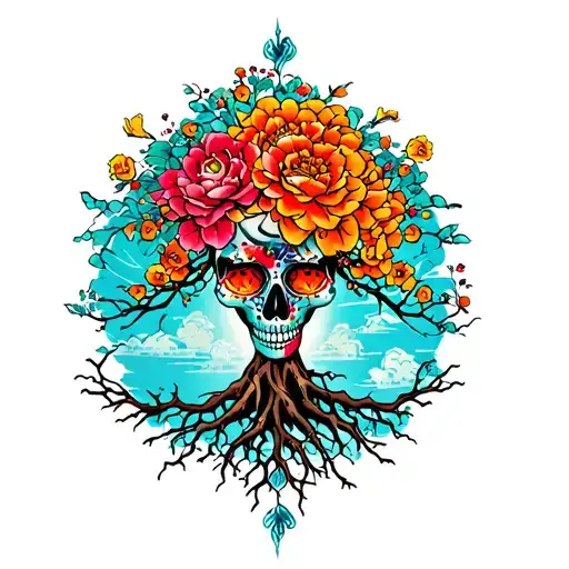 Tree With Roots Colors Of Day Of The Dead