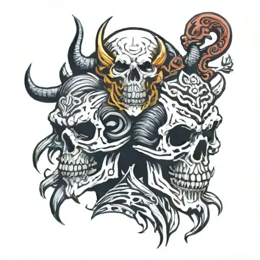 Skull And Demon In Mask