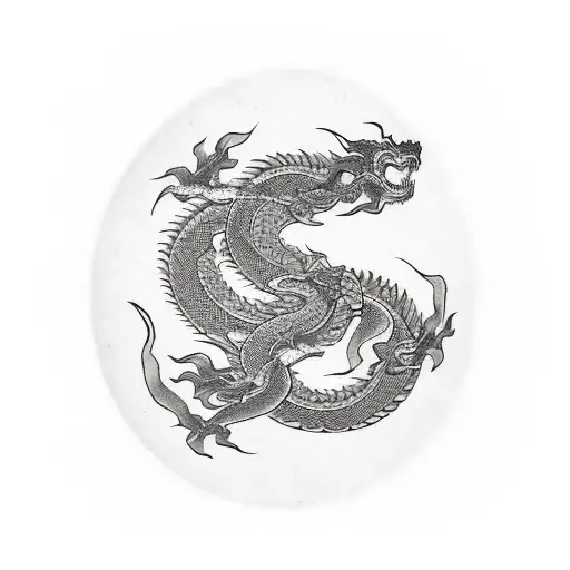 Black And White Japanese Dragon