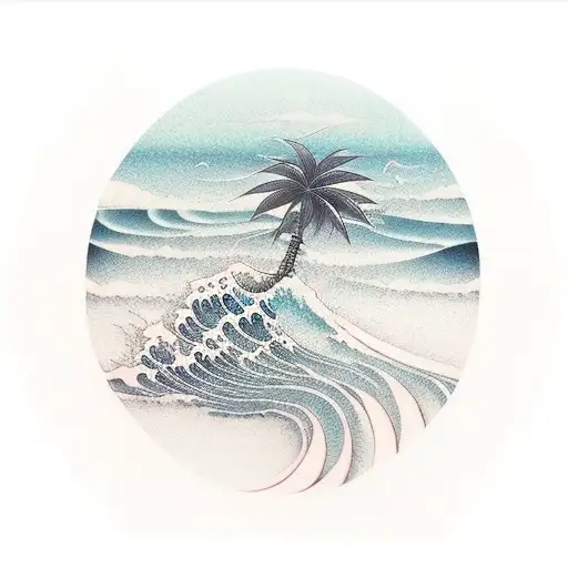 A Beach Palm Made With Waves Forms Inside