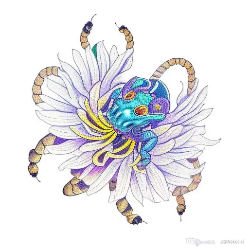 Scorpion With Chrysanthemums Flower And Topaz Gem