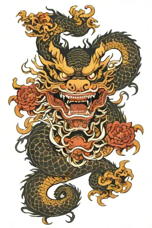 Japanese Dragon And A Hannya Mask