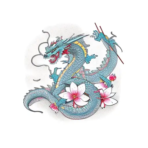 Dragon With Cherry Blossom Petals