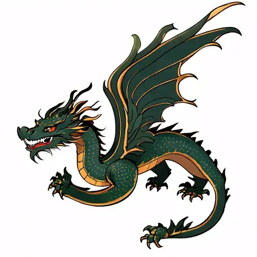 A Gentle Dragon With Clearly Defined Facial Features And Outstretched Wings