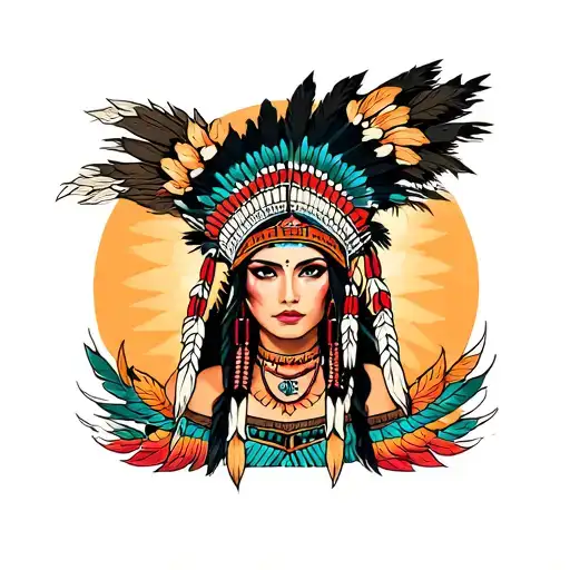 Native American Woman In Headdress Pinup