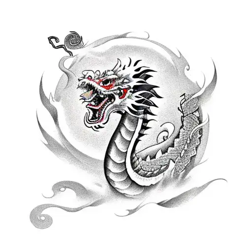 Japanese Dragon With Rose In It