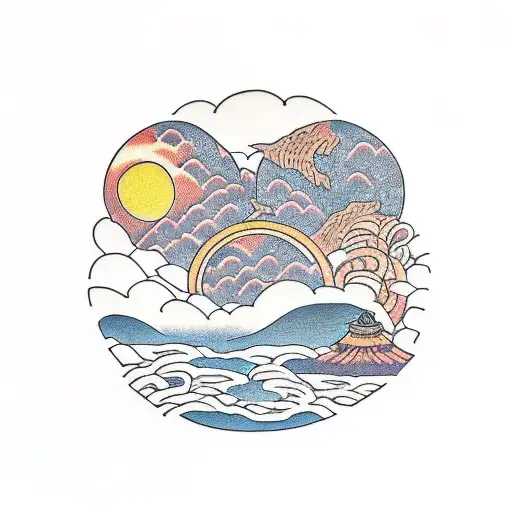 Sunset Over A Family Intertwined With A Rock