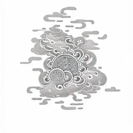 Intricate Dotwork Tattoo Featuring Japanese Cloud Imagery