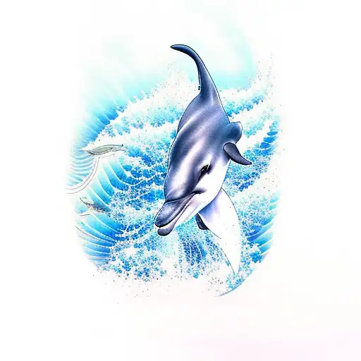 A Playful Dolphin Jumping Over With Waves