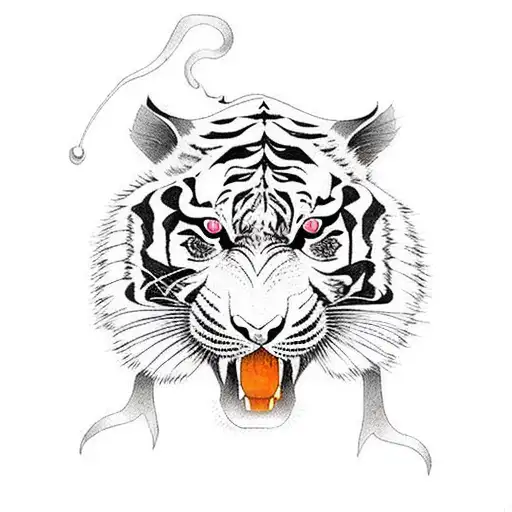 Fierce Tiger Surrounded By Cherry Blossom Petals