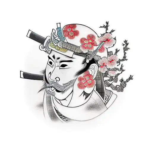 Samurai With Cherry Blossoms