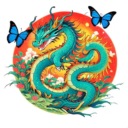 Dragons And Butterflies Doing A Psychedelic Dance In Nature And The Universe