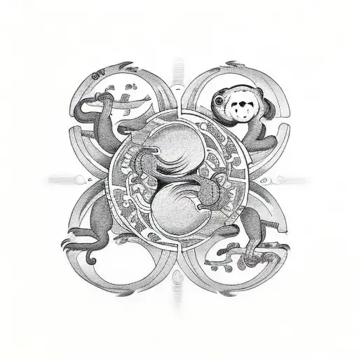 Monkey And Sloth Inside Yin Yang Symbol