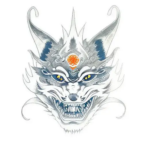 Kitsune Mask Fused With Hanya Mask Horn And Fangs Put It In Japanese Samurai