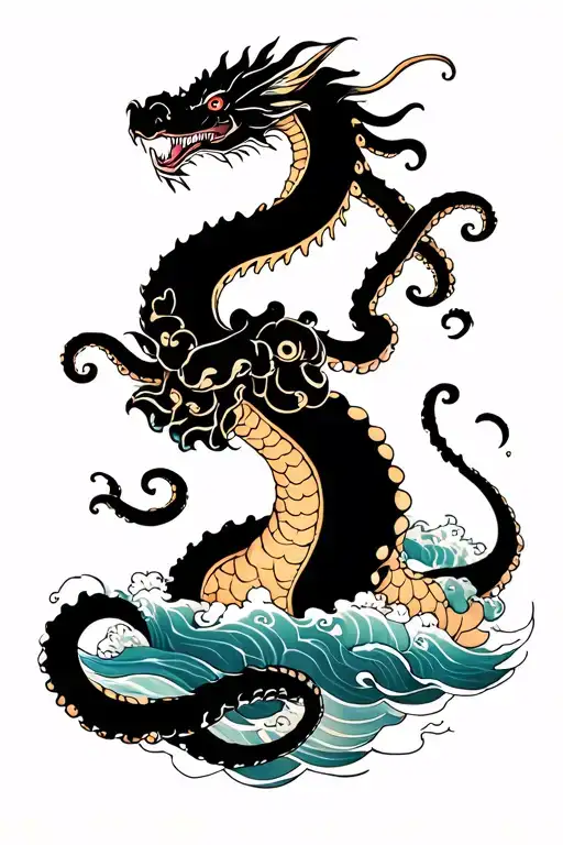 Octopus Dragon Ocean Shipwreck Clouds