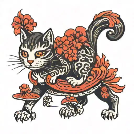 Fire Redcrazycat With Mushrooms