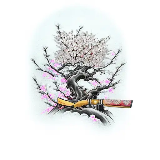 Katana With Cherry Blossom Tree Sprouting From The Handle