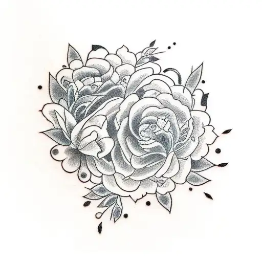 Fine Line Black Traditional Floral Tattoo For Leg