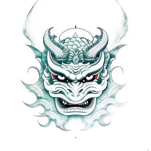 Dragon Looping Around An Oni Mask