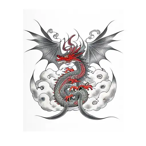 Dragon With Thunderbolts And Dark Clouds