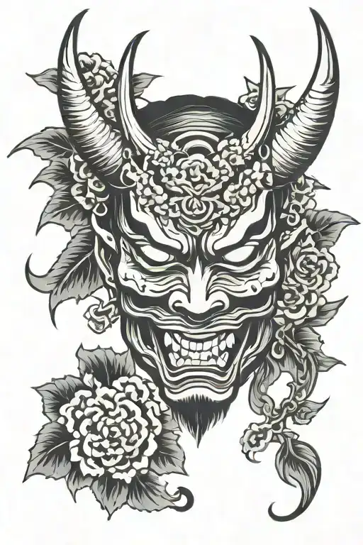 Japanese Demon Mask With Flowers