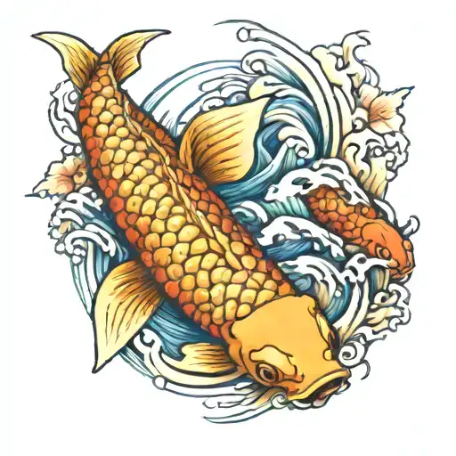 Koi Fish Swimming Upstream